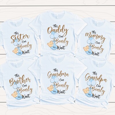 Bear Themed Baby Shower Boy Matching Outfits | We Can Bearly Wait Teddy Bear Baby Shower Tshirts for New Parents | Teady Bear Baby Shower - image1